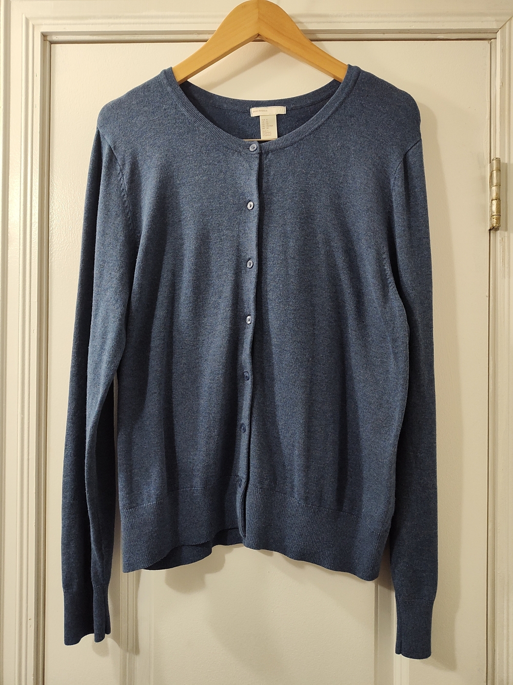 H&M Basic Blue Crewneck Button Long Sleeve Cardigan Preppy Light Academia EUC